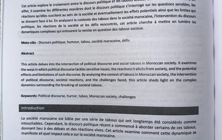 Publication sur les tabous dans le discours politique marocain